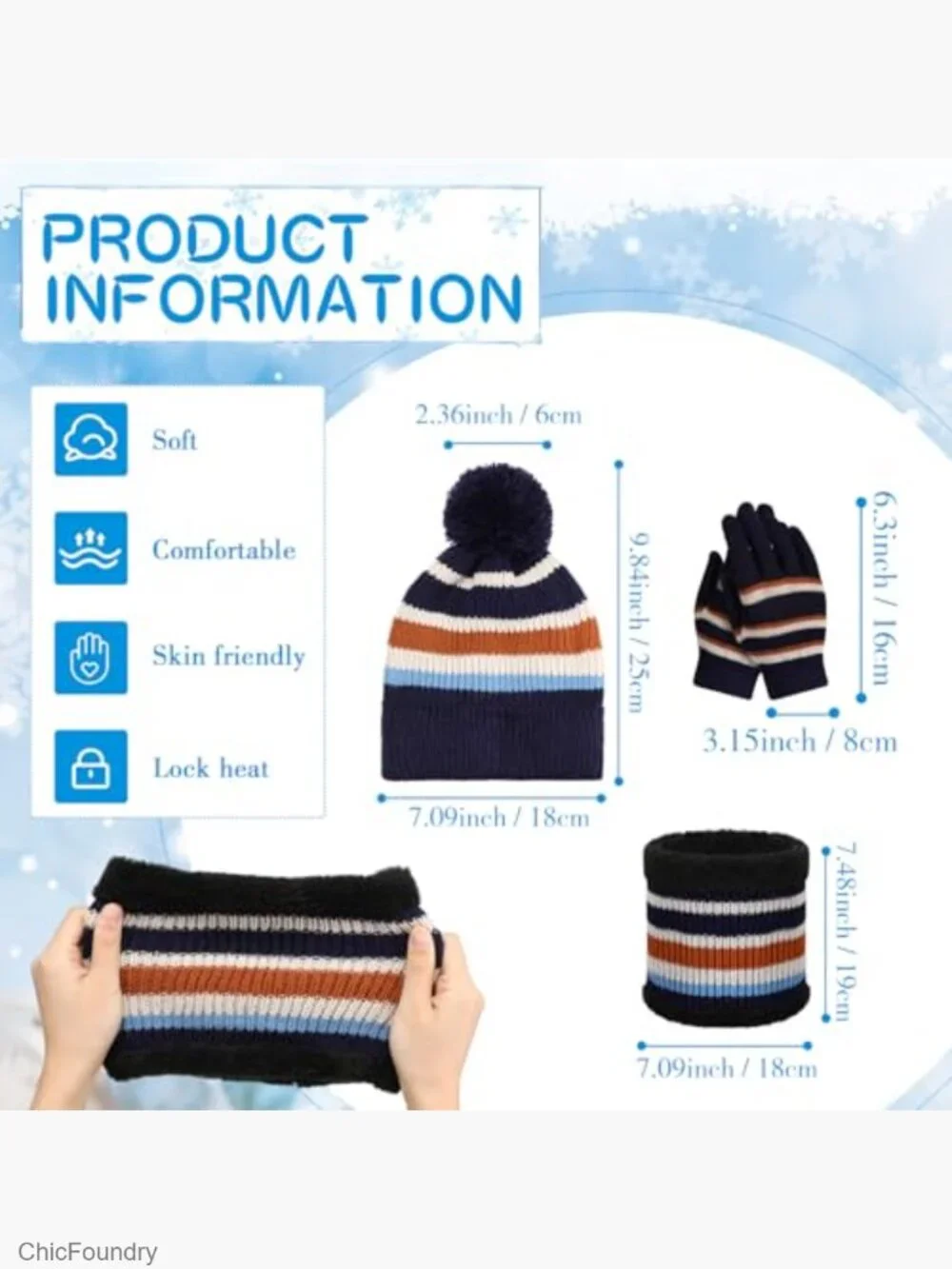 6 Pairs Kids Hat Scarf Gloves Set Winter Knit Beanie Fleece Neck Gaiters Gifts